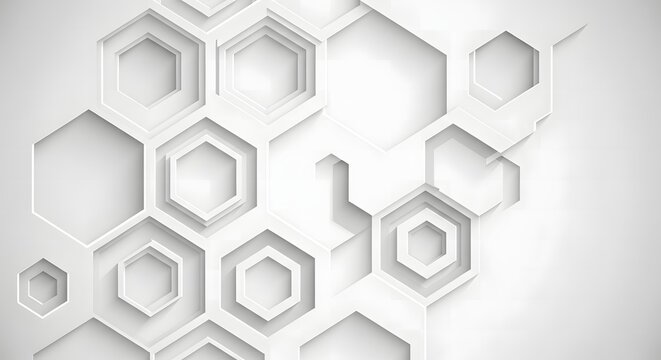 Abstract white paper background with 3d hexagon shapes isolated on transparent background