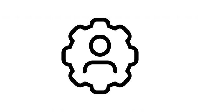 Animated account settings icon showing rotating gear and user motion for app interface