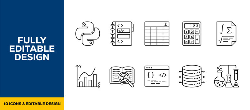 Office stationery daily tasks flat line art vector icon bundle illustration design for workplace organization admin daily work pen paperwork folder and office supplies