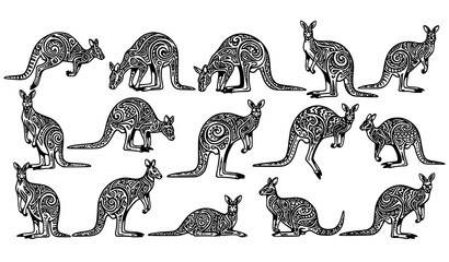 Kangaroo Collection in Different Poses Vintage Engraved Vector Artwork © Shakib