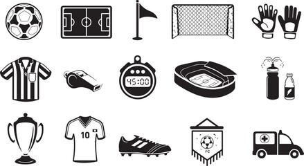 Adobe Illustrator Artwork Set of 16 Black and White Soccer Football Icons Collection © Sansan 23