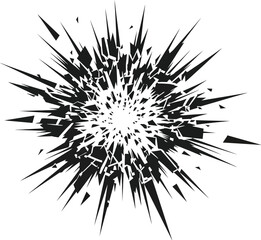 Obraz premium Abstract shattered explosion with sharp fragments radiating outwards from a central point against a white backdrop