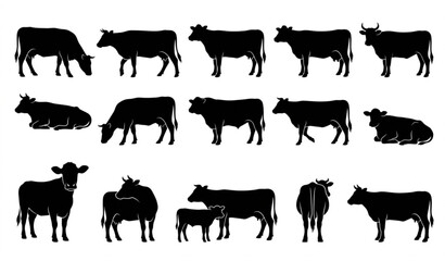 Cow and Cattle Silhouette Collection Vector Set © Shakib