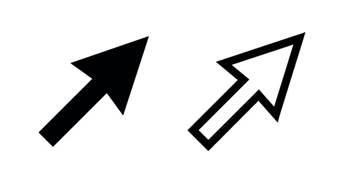 Cursor arrow icon, black and white outline versions, isolated on white background.