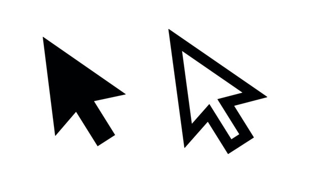 Cursor arrow icon, black and white outline versions, isolated on white background.