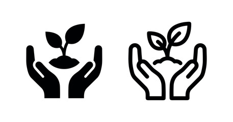 Fototapeta premium Black and white hands holding seedling icons
