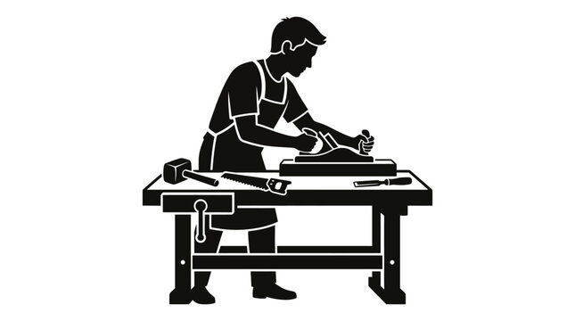 Man working on a workbench industrially.