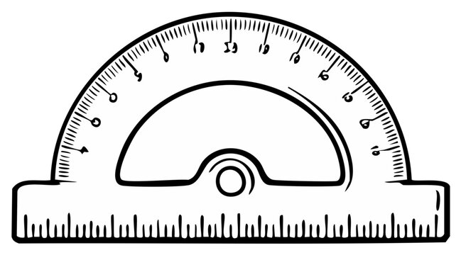 Hand drawn protractor with ruler for measuring angles and distances in education and science