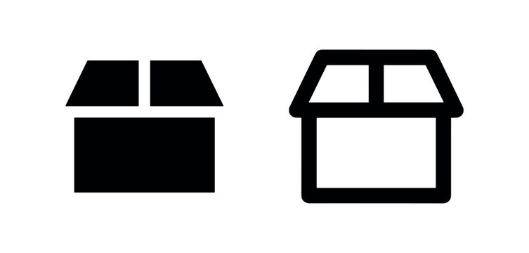 Open box icon, package delivery symbol, shipping container vector illustration in solid and outline styles.