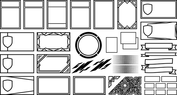 Geometric border frames and badge logo elements vector set