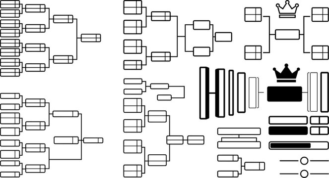 Tournament bracket and championship logo elements vector set