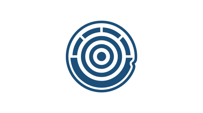 Blue circular maze logo symbol.