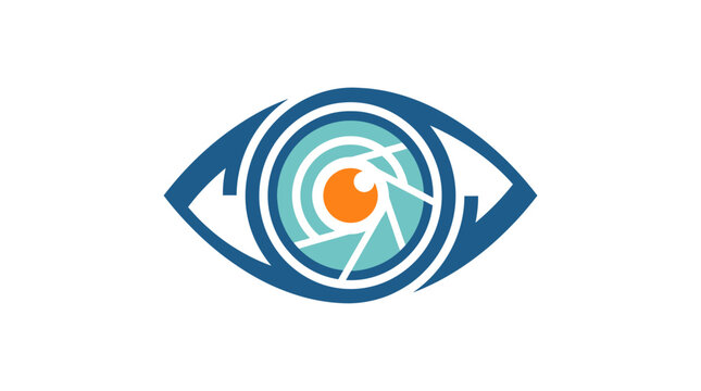 Blue eye with camera lens.