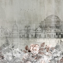 Vintage Town Reflection   Castleview Rose Art Mural © SWAPNA