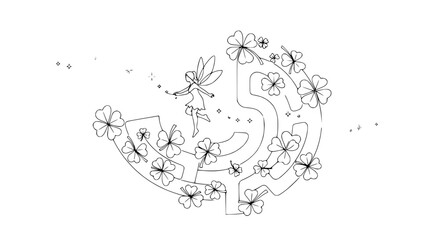 Obraz premium Whimsical Fairy in Clover Maze, Sparkle Magic, Outline Illustration