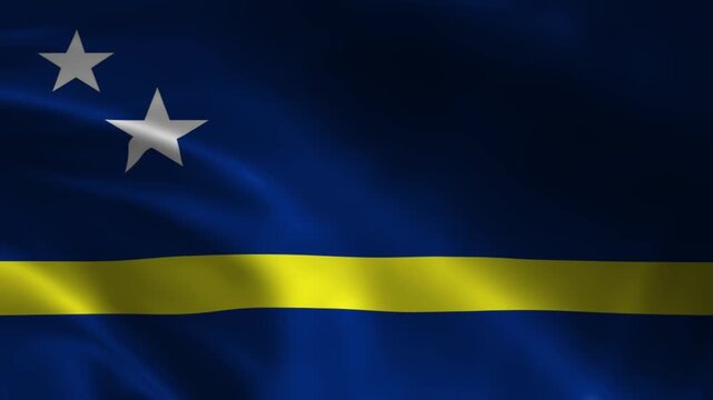 Curacao flag fluttering in soft breeze displaying vibrant blue yellow horizontal colors with dual white stars in top left corner in realistic motion.