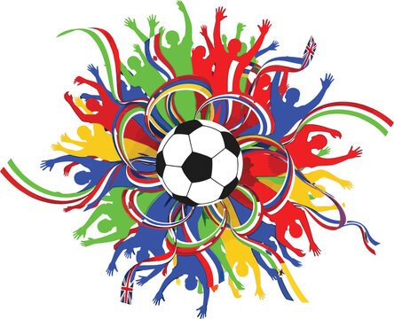 Vibrant soccer celebration with diverse crowd and union jack flags