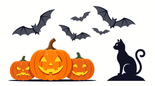 Halloween Pumpkin Border with Flying Bats Decorative Background