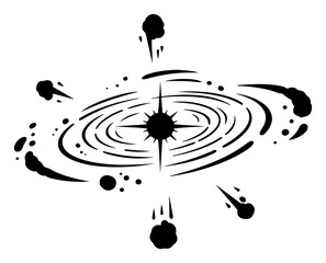 Galaxy solar system with orbiting planets and cosmic stars in minimalist graphic style © Aurora