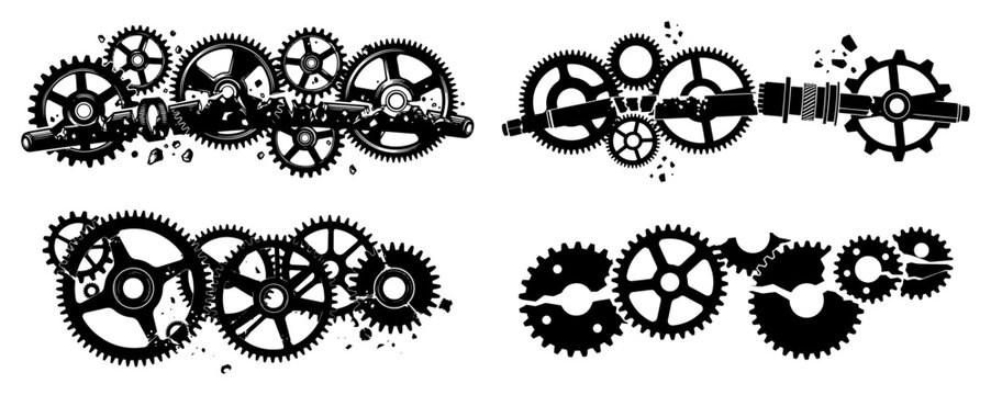 Industrial gear wheel borders and mechanical cogwheel patterns in steampunk style