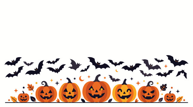 Halloween Pumpkin Border with Bats and Spooky Decorative Elements
