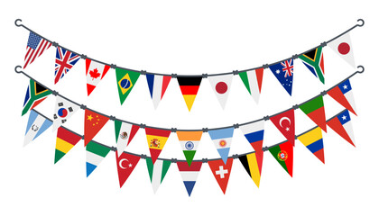 Obraz premium International flags bunting garland illustration for global events and multicultural celebrations