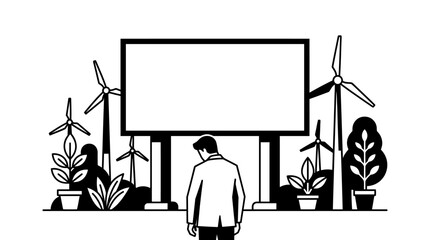 A man in a suit stands before a large blank billboard. © wadi