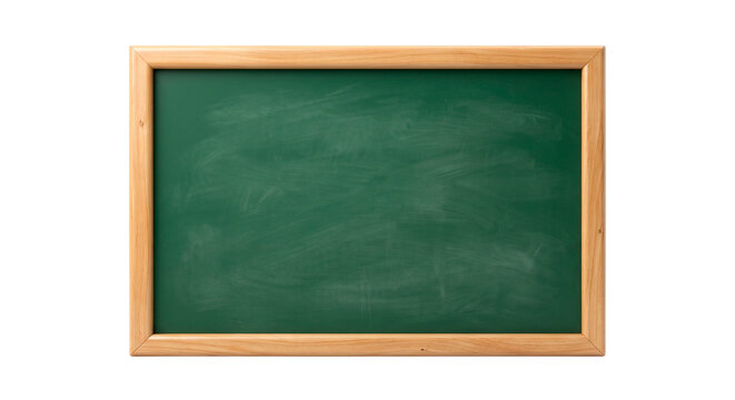 Blank Green Classroom Chalkboard With Wooden Frame Isolated on White Background