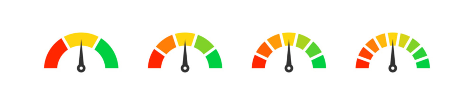 Speedometer icon. Tachometer indicator. Dashboard scale. Meter measure. Power gauge. Editable stroke.