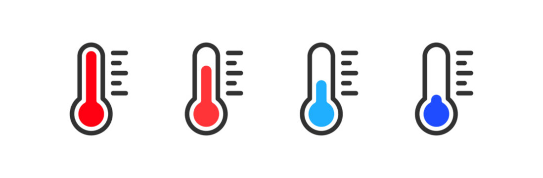 Temperature icon. Thermometer scale. Hot and cold weather. Measurement instrument. Editable stroke.
