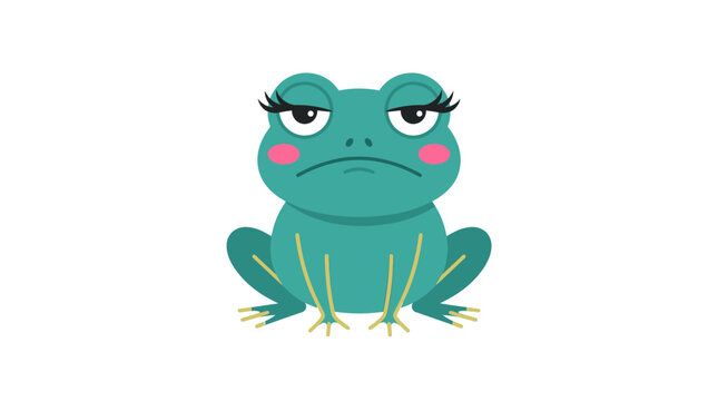 Cartoon green frog with eyelashes.