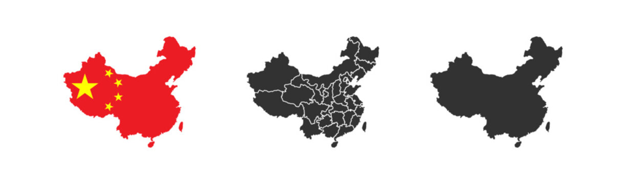 China map. Asia country cartography. Chinese border. Editable stroke.