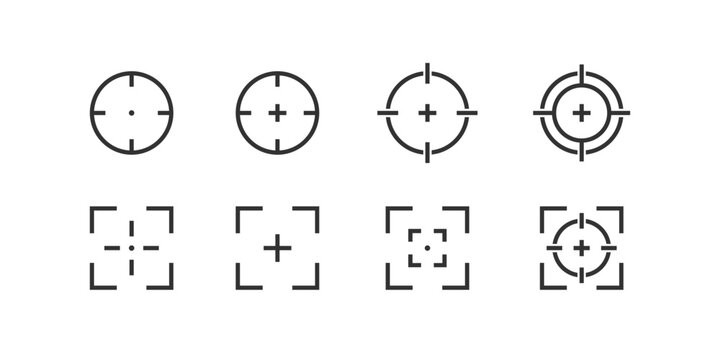 Aim icon. Focus on target. Business, military goal. Editable stroke.