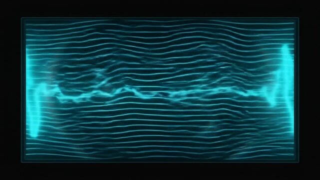 A glowing blue heartbeat pulse fluctuates across a digital grid monitor, eventually fading into a steady flatline, illustrating a medical diagnostic process or life cycle.