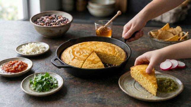Manos tomando porci&oacute;n pan ma&iacute;z comida casera mexicana