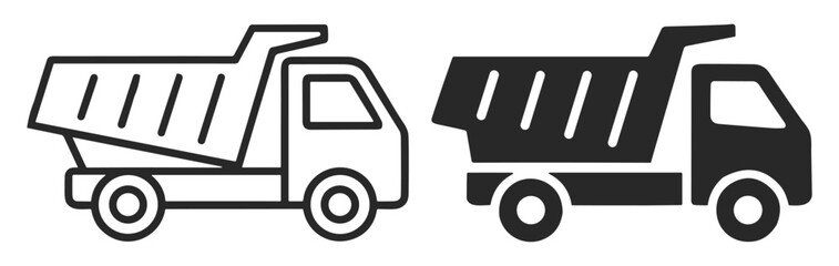icons of dump trucks in outline and solid styles for construction and transportation concepts on transparent background © Ярослав Дацко