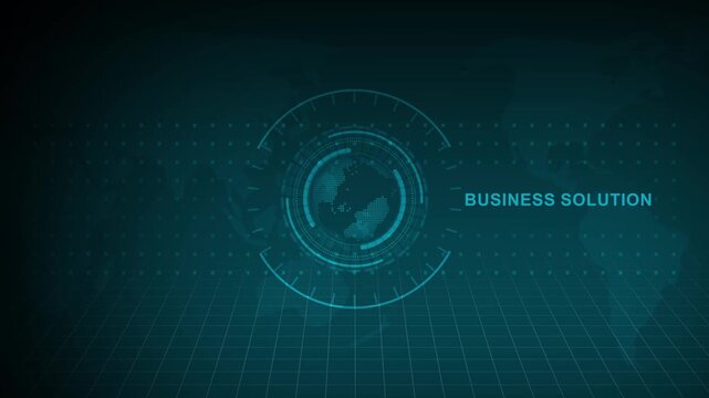 Business solution motion background with digital globe hud interface element displaying data visualization in holographic futuristic style.