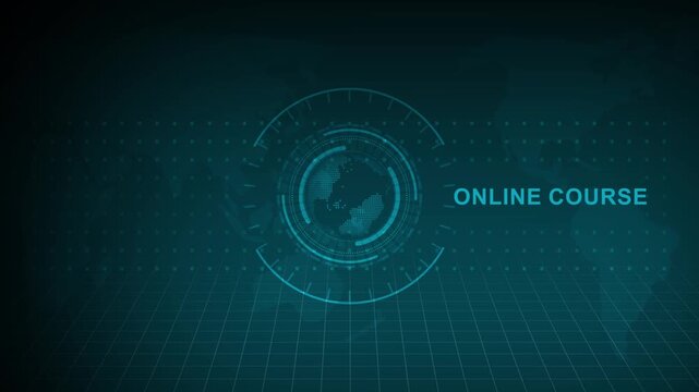 Digital technology background featuring global network connection spinning earth globe with motion graphics elements for modern online education.