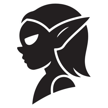 Fantasy elf character side profile silhouette for gaming or creature mascot logo vector