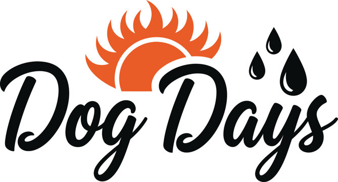 Dog days text logo with hot sun and water drop icons