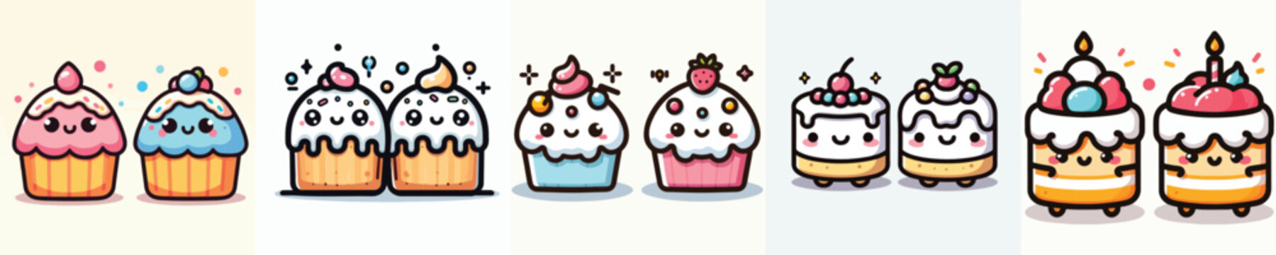 Colorful cupcakes with a lot of topping and ight candles