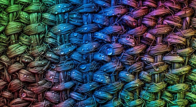 Colorful Woven Textile Pattern Displaying Braided Threads in Macro Background