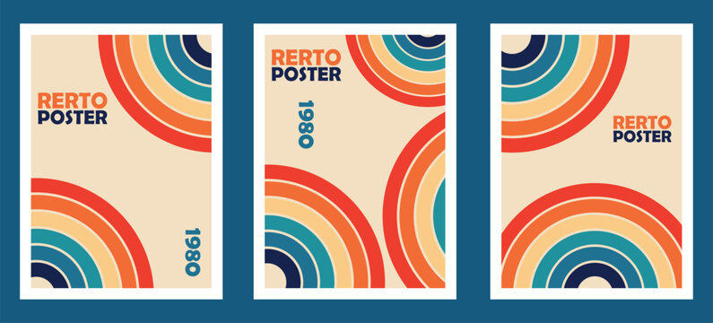 Vintage 80s colorful wavy line poster collection