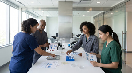 Fototapeta premium Hospital research team reviewing precision medicine sample workflow