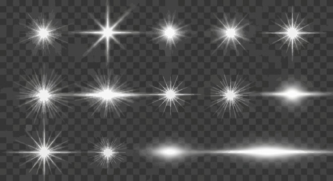 Collection of white light burst effects for design