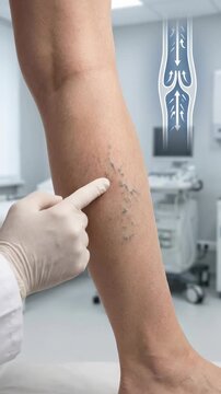 Vascular system assessment: varicose vein, vascular problem, patient leg, medical diagnosis, health concern, circulatory issue, human anatomy, prevent disease, consult doctor, provide care.