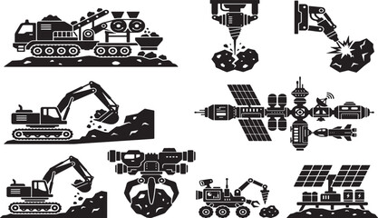 Obraz premium Black and white of construction mining and space exploration machinery construction equipment mining equipment