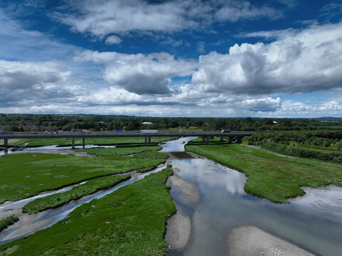 Broadmeadow estuary and M1 motorway, north county Dublin, Ireland