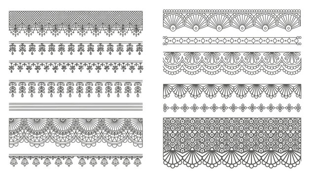 Collection of various ornate lace border designs and patterns for decoration and crafting