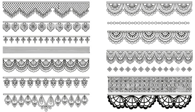 Collection of various ornate lace borders and elegant decorative elements
